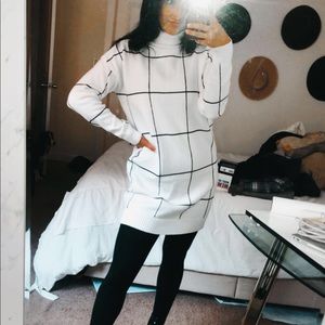Grid turtleneck sweater dress